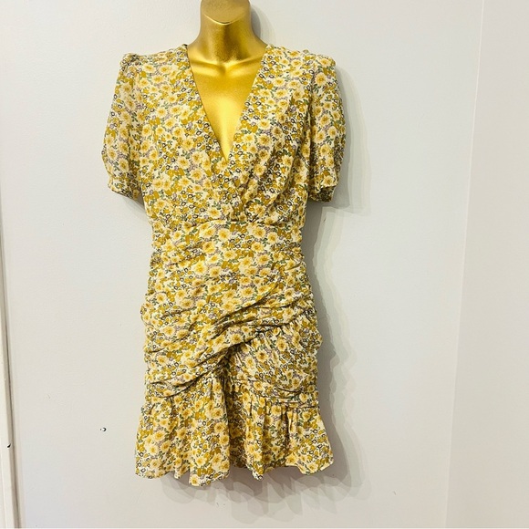 ASTR the Label Yellow Floral Ruched Mini Dress – Ruffle Hem, Size Small - Picture 3 of 6